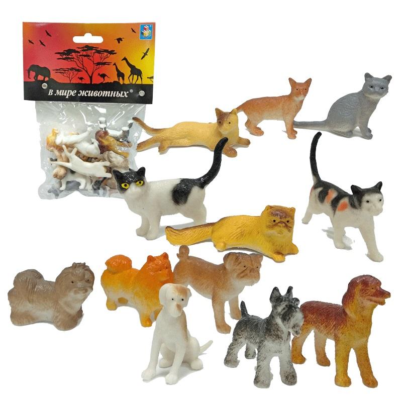 1toy В мире животных Набор игрушечных собак и кошек 5 см 12 шт