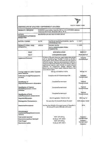Сертификат Нурофен таблетки 200 мг 10 шт