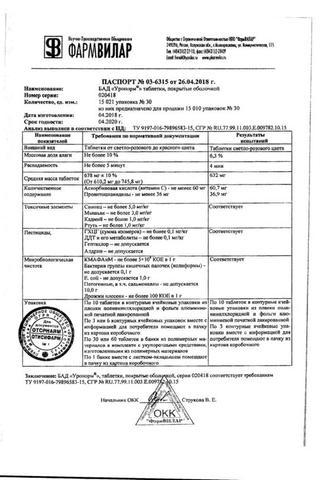 Сертификат Уронорм таблетки 678 мг 30 шт