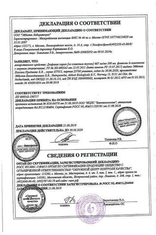 Сертификат Дюфалак сироп 667 мг/ мл фл.500 мл