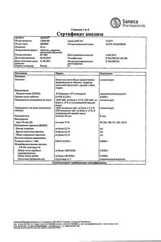 Сертификат Лозап таблетки 50 мг 60 шт