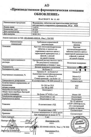 Сертификат Фурацилин таблетки 20 мг 20 шт Renewal