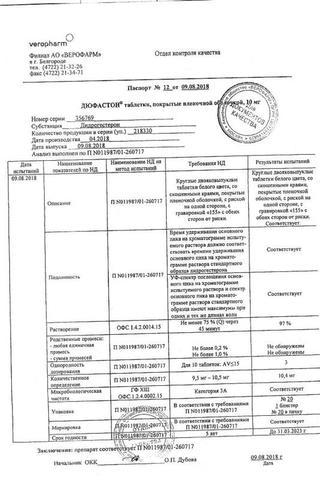 Сертификат Дюфастон таблетки 10 мг 20 шт