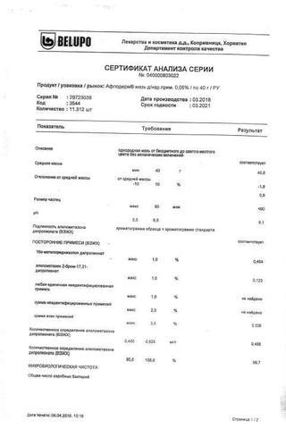 Сертификат Афлодерм мазь 0,05% туба 40 г 1 шт