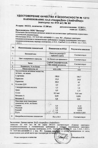 Сертификат Андродоз капсулы 503 мг 60 шт