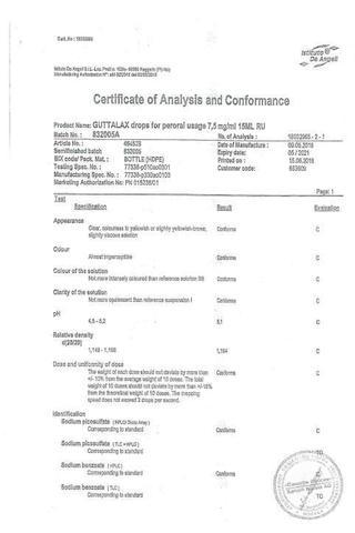 Сертификат Гутталакс капли для приема внутрь 7,5 мг/ мл фл.15 мл