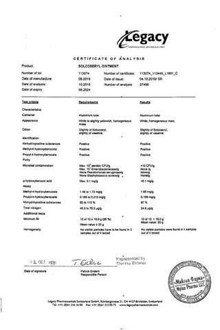 Сертификат Солкосерил мазь 5% туба 20 г