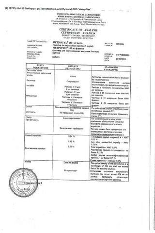 Сертификат Метрогил раствор 5 мг/ мл фл.100 мл 1 шт