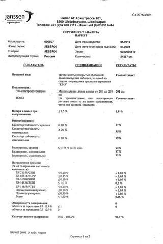 Сертификат Париет таблетки 20 мг 14 шт