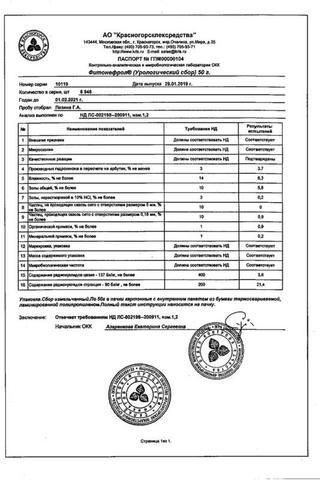 Сертификат Сбор Фитонефрол (урологический) пач 50 г 1 шт КЛС