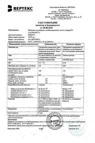 Сертификат Alerana шампунь д/жирных и комбинированных волос 250 мл.