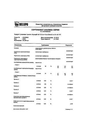 Сертификат Ирузид таблетки 10 мг/12,5 мг 30 шт