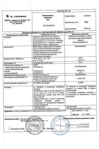 Сертификат Лизиноприл
