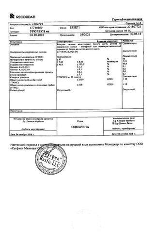 Сертификат Урорек капсулы 8 мг 30 шт
