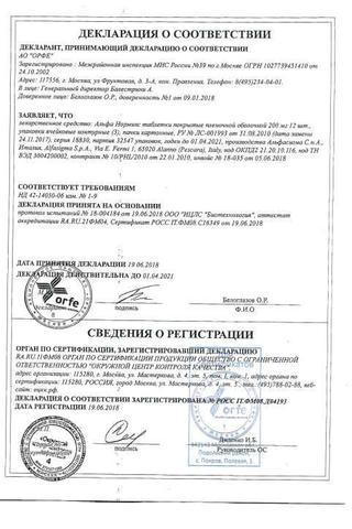 Сертификат Альфа Нормикс таблетки 200 мг 36 шт