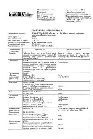 Сертификат Бисопролол таблетки 2,5 мг 30 шт